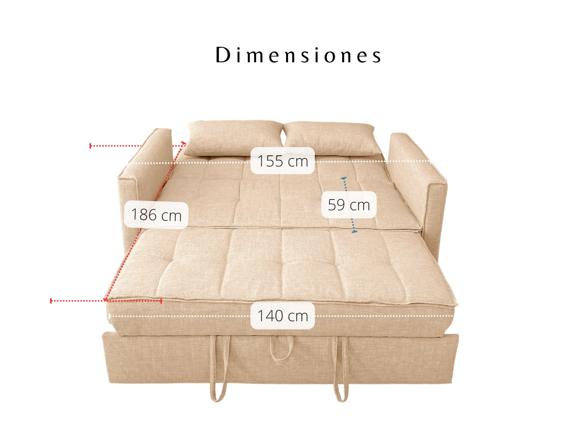 Medias del Sofá Cama modelo Elite Color Beige tela Urania Extendido